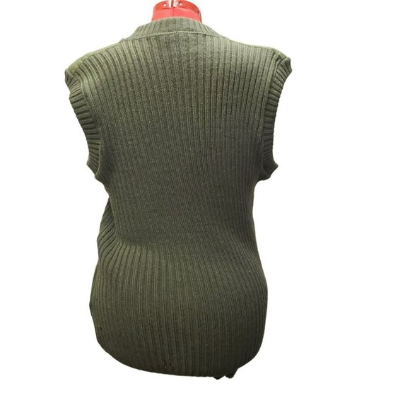 L.L. Bean Wool Sweater Vest Olive Green Ribbed Knit V-Neck XL Wool England HOLES - Picture 8 of 9